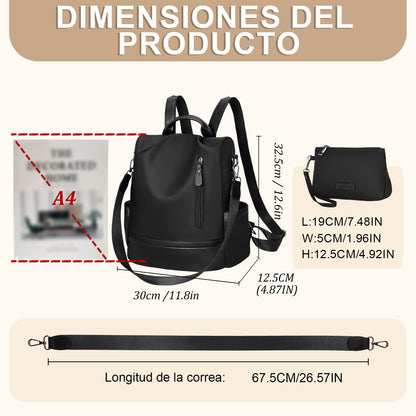 Eshow Backpack Womens Anti Theft with Purse, Ladies Rucksack Fashion, Shoulder Bag Nylon Casual, Small Daypack Handbag for Girls Daily Travel School Work Black