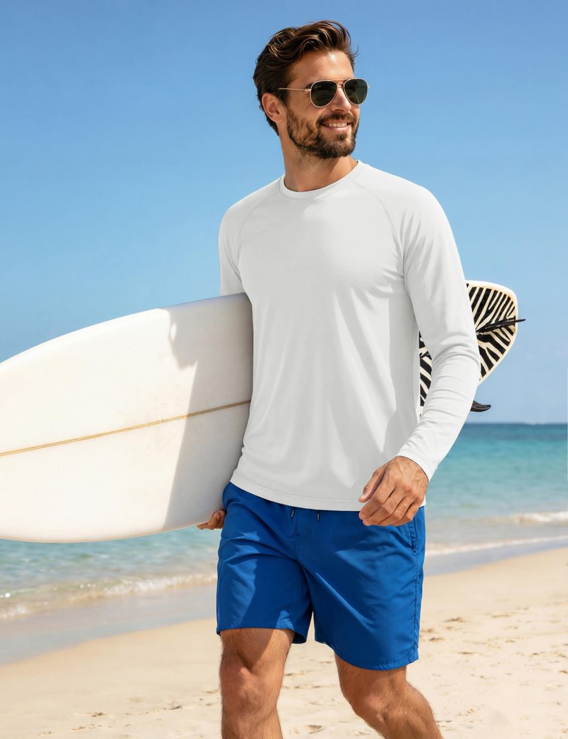 MAGCOMSEN 2 Pack Men's Long Sleeve Shirts Sun Protection UPF 50+ UV SPF Dry Fit T-Shirt for Swim Athletic White L