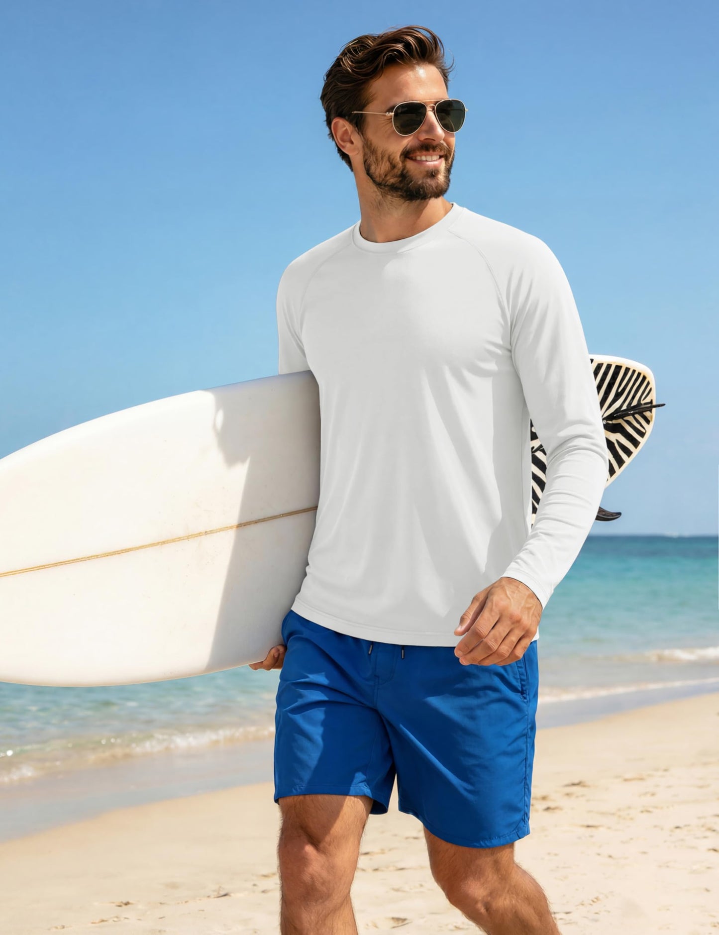 MAGCOMSEN 2 Pack Men's Long Sleeve Shirts Sun Protection UPF 50+ UV SPF Dry Fit T-Shirt for Swim Athletic White M