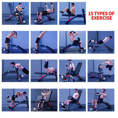 Adjustable Weight Bench,Utility Workout Bench Foldable Incline Decline Benches for Home Gym Full Body Workout,Load 600LBS