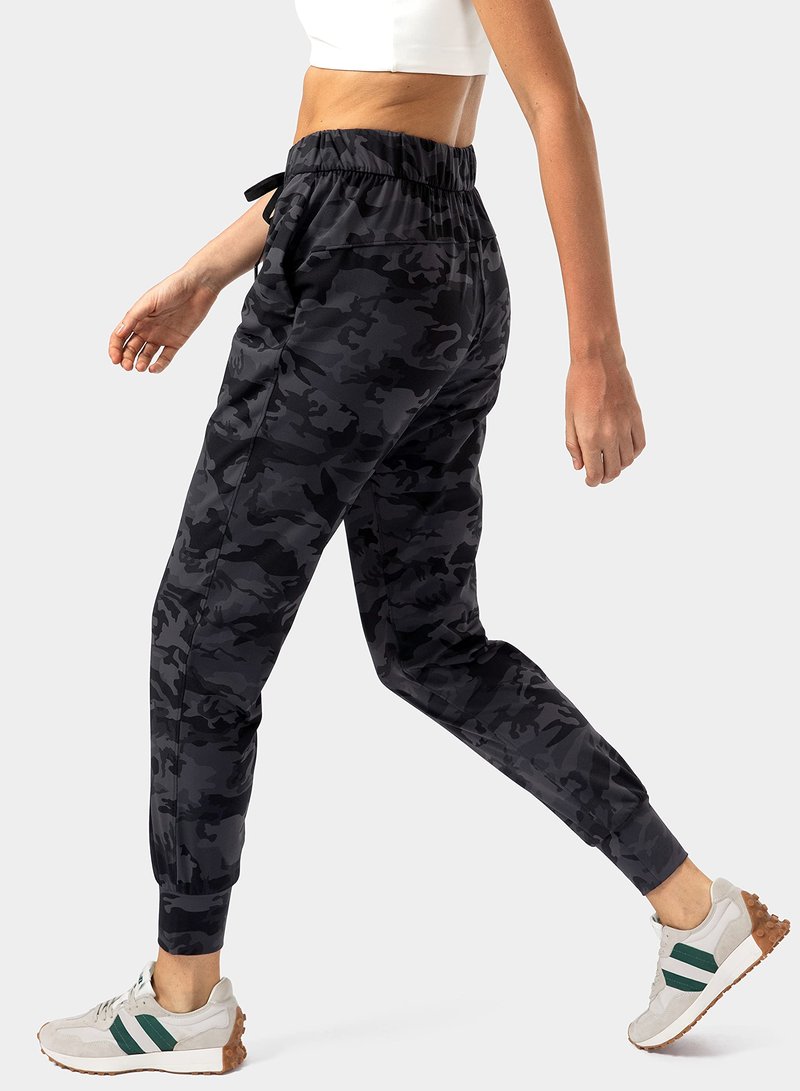 SANTINY Women's Joggers Pants Pockets Drawstring Running Sweatpants for Women Lounge Workout Jogging(Camo Deep Coal Multi__M)