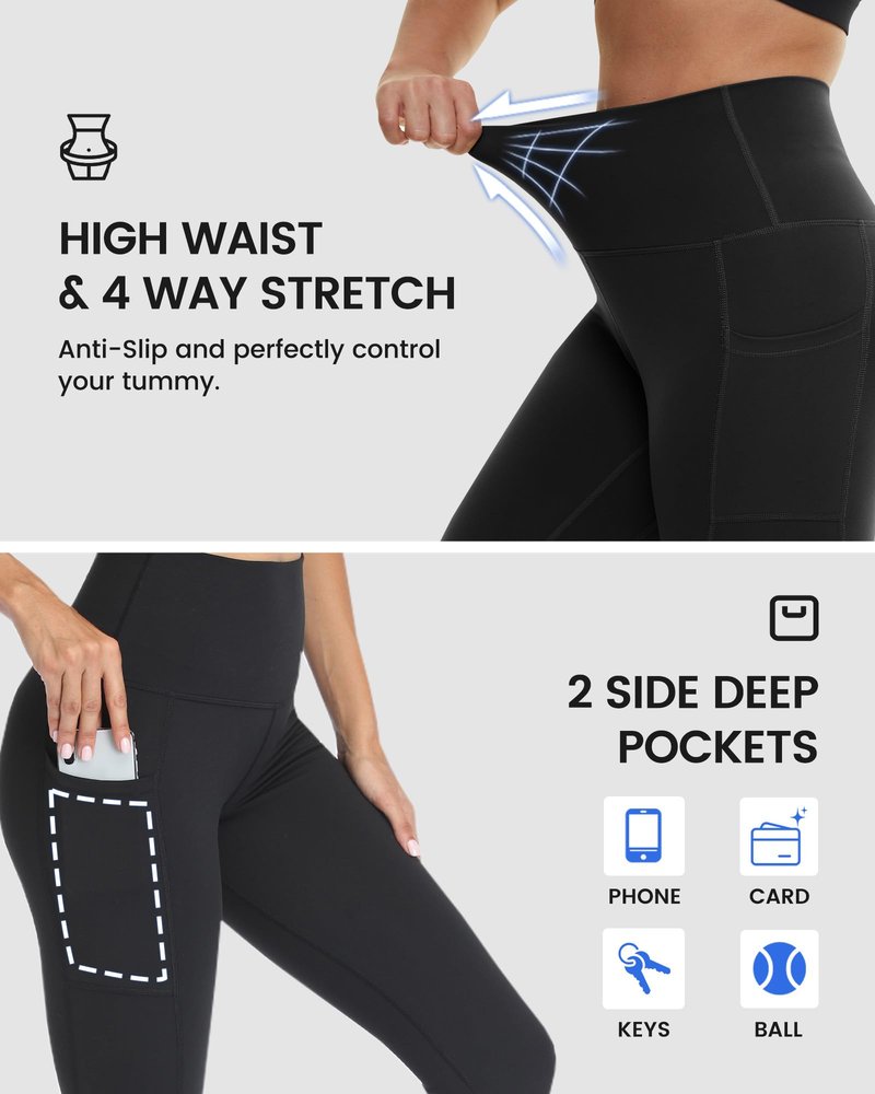 Syrinx 3 Packs Leggings with Pockets for Women, Soft High Waisted Tummy Control Workout Yoga Pants