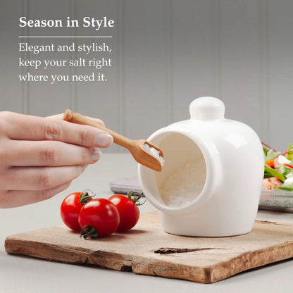 WM Bartleet & Sons 1750 T52W Traditional Porcelain Small Pig with Wooden Salt Serving Spoon-White, 9cm