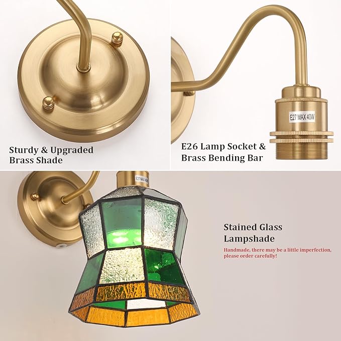 Vintage Battery Operated Wall Sconce with Remote, Rechargeable LED Wall Lamp 3 Colors Dimmable, Brass Wall Lights Fixture for Bedroom Bathroom Living Room Hallway Polygonal Checker