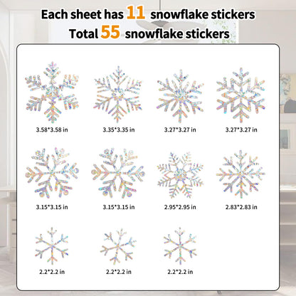 Snowflake Window Clings, YUOROS 55 Pieces Christmas Winter Decorations Window Stickers Bird Window Strike Prevention Stop Birds from Hitting (Snowflake)