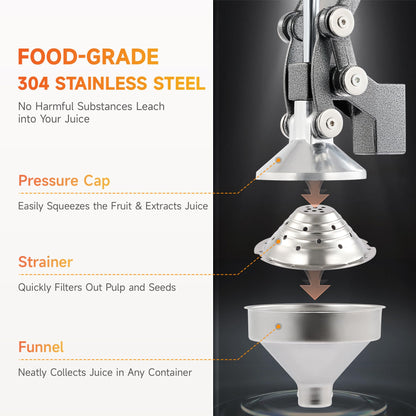 CO-Z Hand Press Juicer Machine, Manual Orange Juicer and Professional Citrus Juicer for Orange Juice Pom Lime Lemon Juice, Commercial Lemon Squeezer, Easy to Clean, Gray
