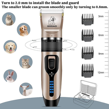 Gooad Dog Clippers Grooming Kit and Paw Trimmer,Cordless,Low Noise, Electric Quiet,Rechargeable, Dog Trimmer Grooming Tool, Pet Hair Clippers for Thick Coats,Shaver for Small and Large Dogs&Cats