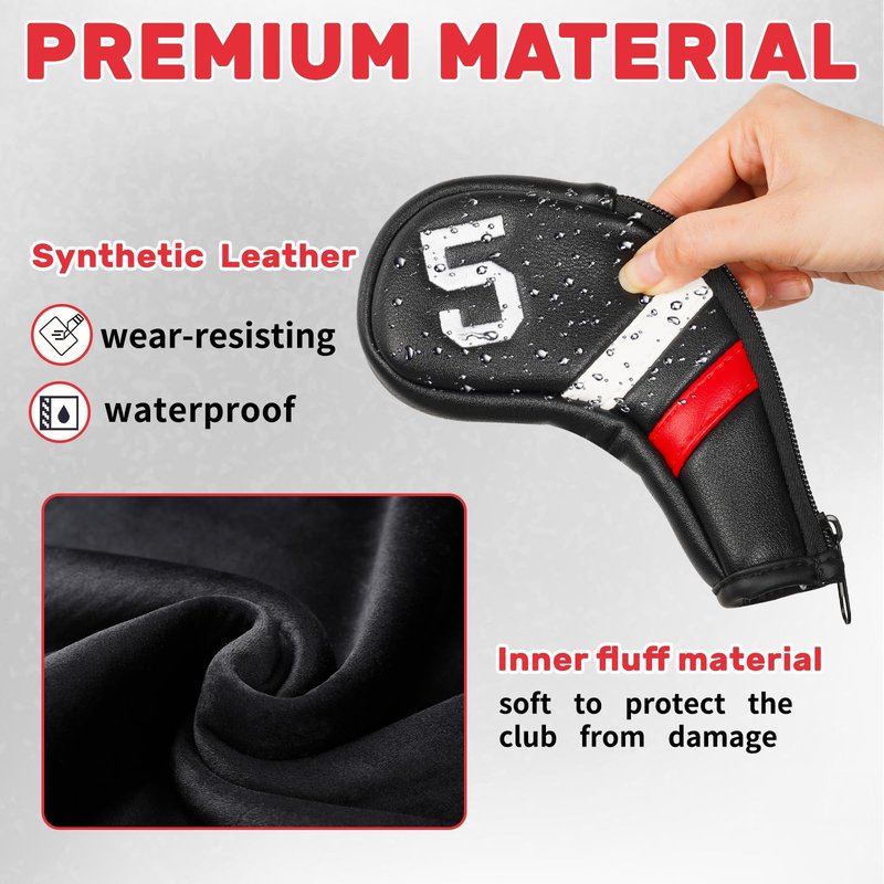 Big Teeth Golf Iron Headcovers, Colorful Iron Golf Club Covers Zipper Closure, Black and White Big Number Iron Golf Club Covers for Men