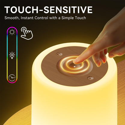 Auxmir Night Light, 3000mAh Rechargeable LED Table Lamp, Smart Dimmable Touch Control Bedside Lamp with RGB Color Changing & 4 Modes, Portable Night Light for Kids, Bedroom, Living Room, Camping