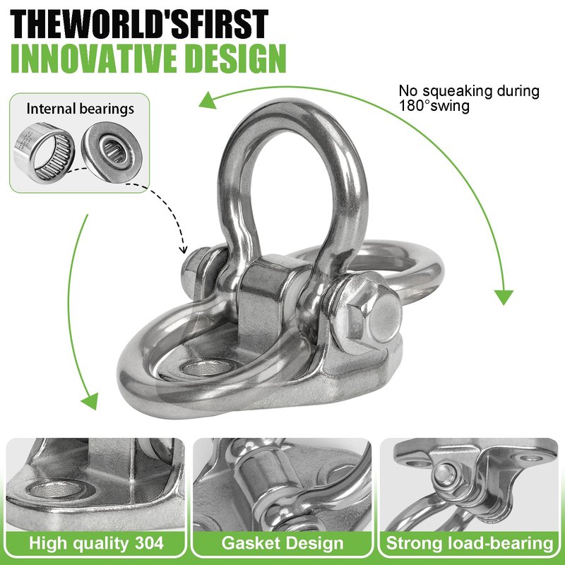 GW Gwongvvei 2 Heavy Duty Swing Hangers Stainless Steel 304 Anti-Rust, Innovative Double Security Protection, 2000 lb Capacity 180° Swing, Playground Porch Yoga Seat Trapeze Wooden Sets Indoor Outdoor