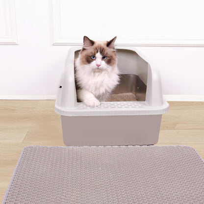 Henkelion Stainless Steel Cat Litter Box with Lid, 20" L x 14.2" W x 11.8" H, Extra Large Litter Box for Big Cats with High Sided, Anti-Urine Leakage, Easy Cleaning, Include Cat Mat and Scoop