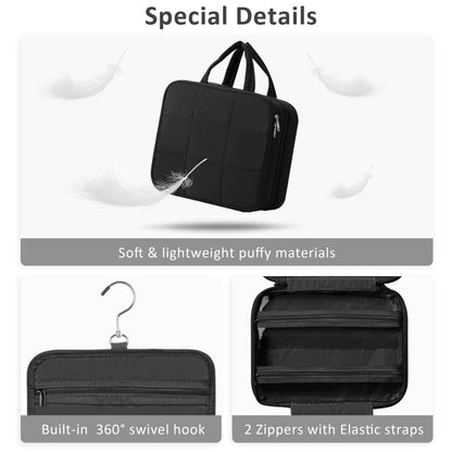 HBlife Travel Toiletry Bag with Jewelry Organizer for Women, Puffy Hanging Travel Bag for Toiletries with Trolley Belt, Waterproof Makeup Cosmetic Bag, Travel Accessories Essentials(Black, M)