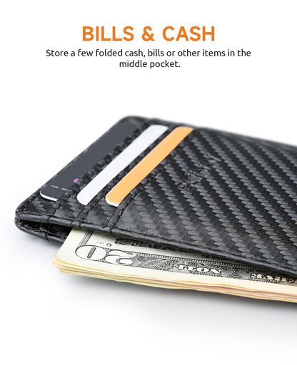 Buffway Mens Slim Wallet, Minimalist Thin Front Pocket Leather Credit Card Holder with RFID Blocking for Work Travel - Atlanta Black