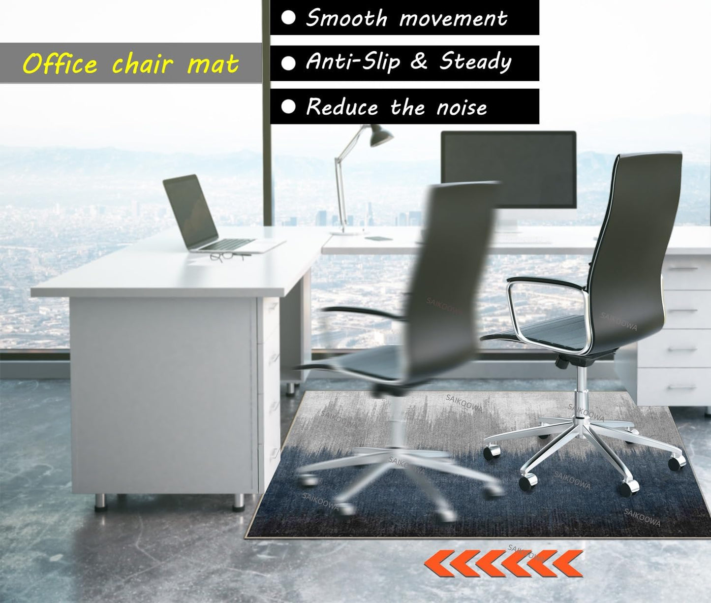 Chair Mat for Hardwood Floor,48"*36" Rolling Computer Chair Mat for Hard Wood and Tile Floor,Anti-Slip Floor Protector for Home Office Abstract Blue Grey