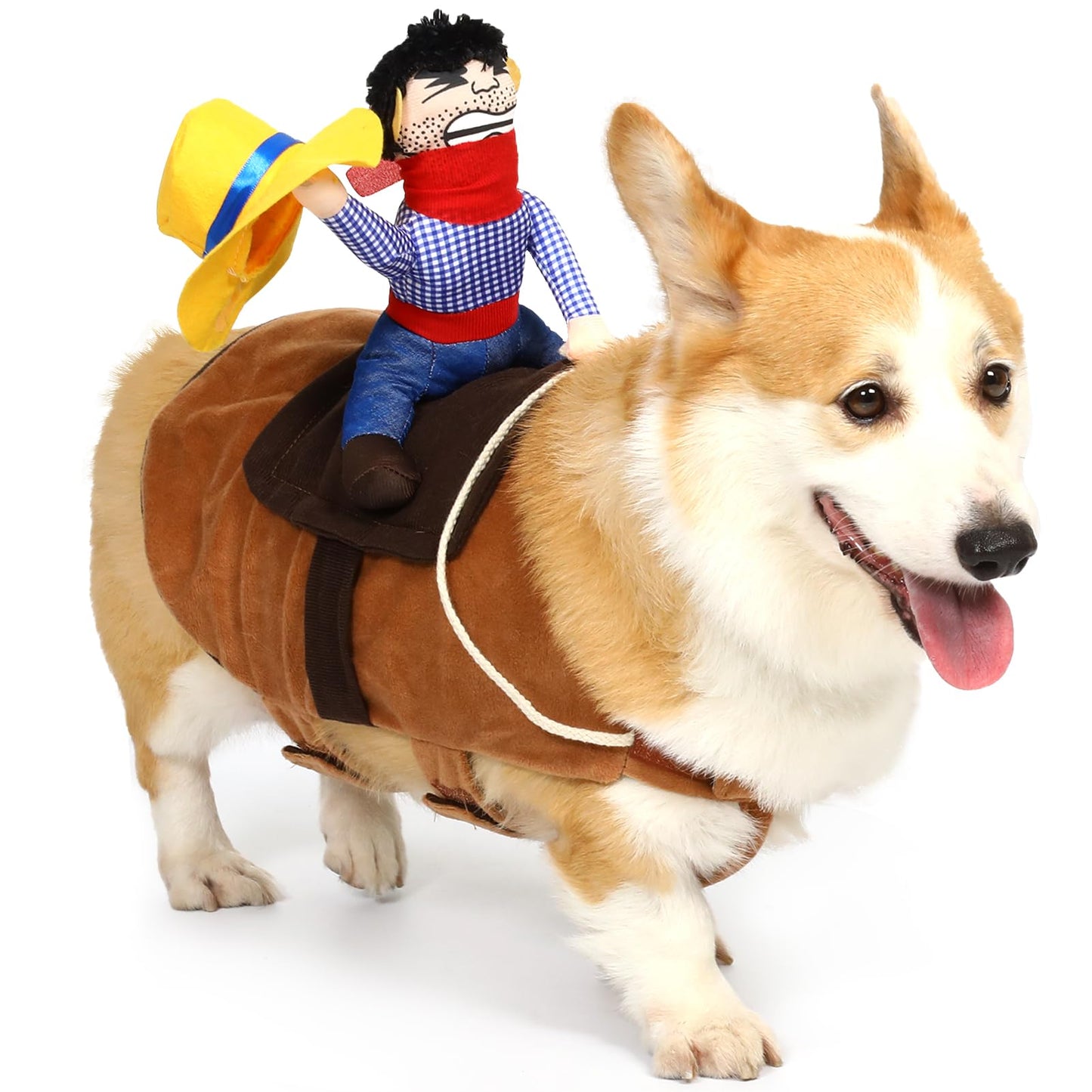 T2Y Cowboy Rider Dog Costume - Halloween Dog Costumes for Medium Dogs, Dogs Clothes Knight Style with Doll and Hat for Halloween Day, Suitable for Corgi, Pug, Frenchie, Dachshund【M】