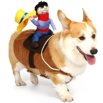 T2Y Cowboy Rider Dog Costume - Halloween Dog Costumes for Medium Dogs, Dogs Clothes Knight Style with Doll and Hat for Halloween Day, Suitable for Corgi, Pug, Frenchie, Dachshund【M】