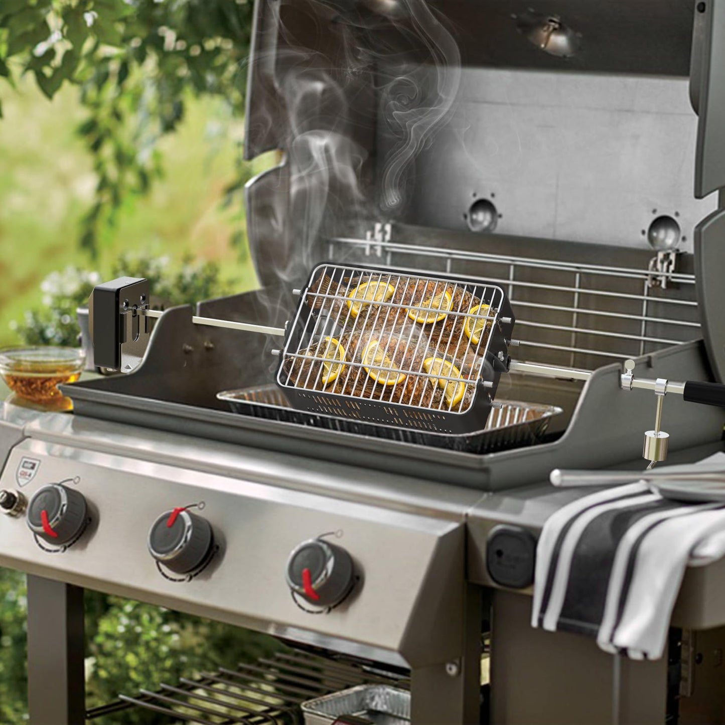 onlyfire Adjustable Rotisserie Basket, Stainless Steel Flat Rotating Cages Fits 1/2" Hexagon, 3/8" Hexagon, 3/8" Square & 5/16" Square Rotisserie Spit Rods and Most Chacoal, Kamado and Gas Grills