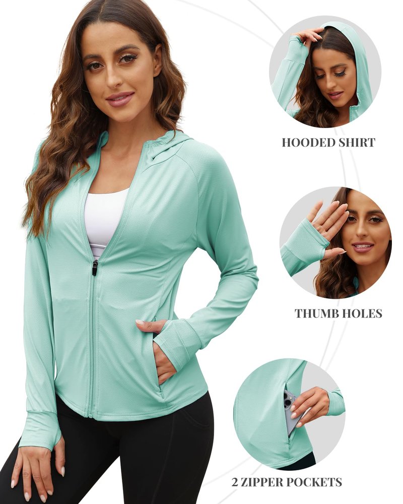 We1Fit Women's UPF 50+ Sun Protection Jacket Lightweight Athletic Zip Up jacket Full Zip Long Sleeve Shirts