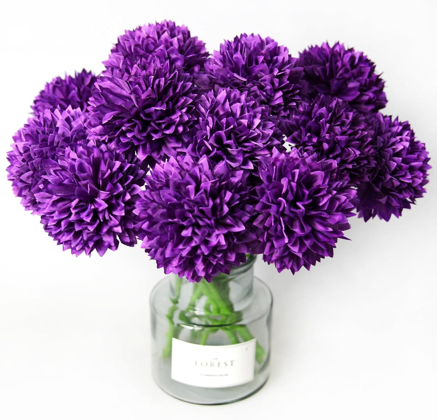 Tinsow 12 Pcs Artificial Flowers Purple Faux Ball Chrysanthemum Bouquet Flowers Wedding Bouquet for Home Garden Party Wedding Decoration