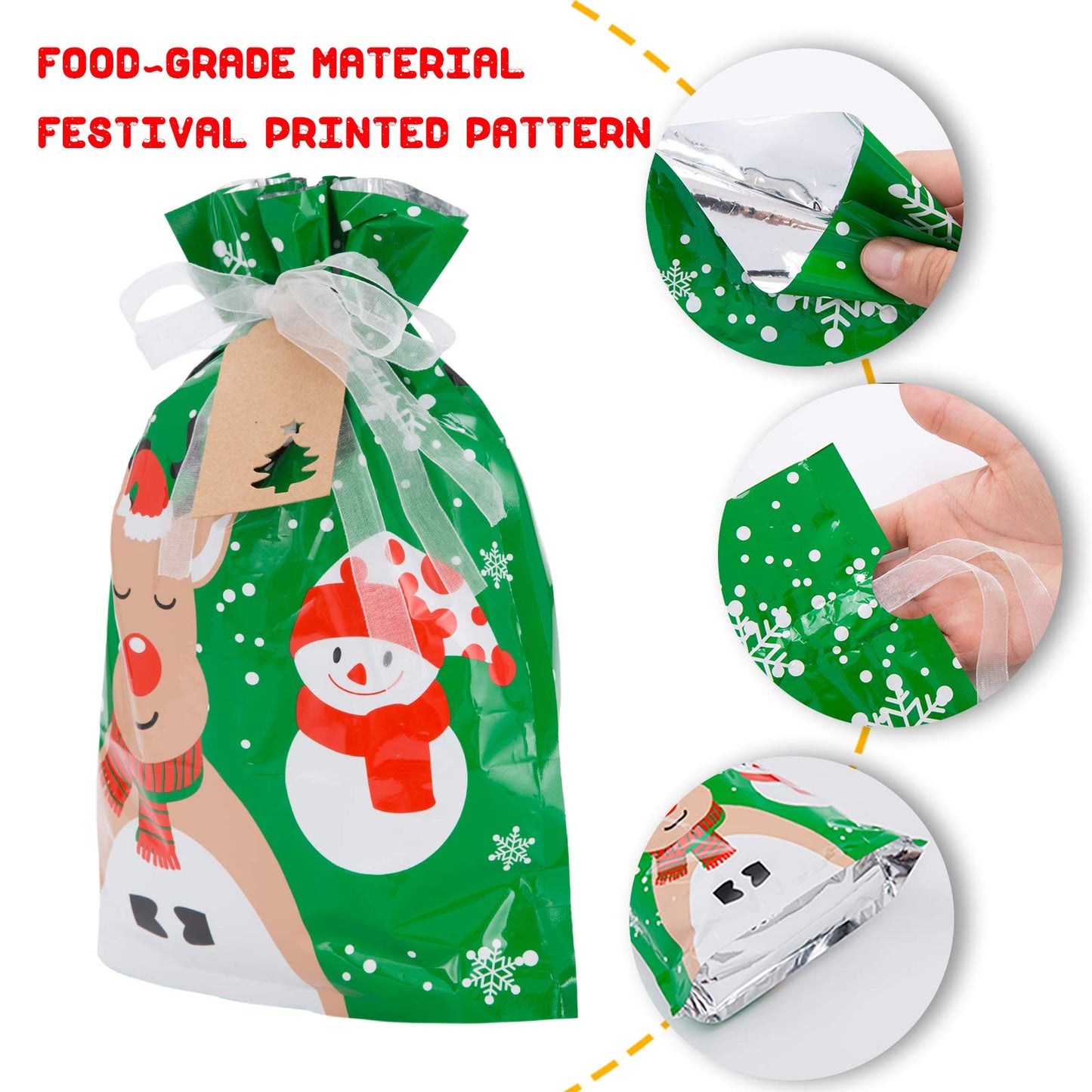 YALTOON 40pcs Drawstrings Christmas Gift Bags Assorted Sizes, Christmas Bags for Gifts Wrapping, Holiday Presents