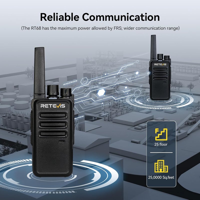 Retevis RT68 Walkie Talkies - Rechargeable Two-Way Radios 6 Pack | Heavy Duty, Long Range, Hands-Free for Adults