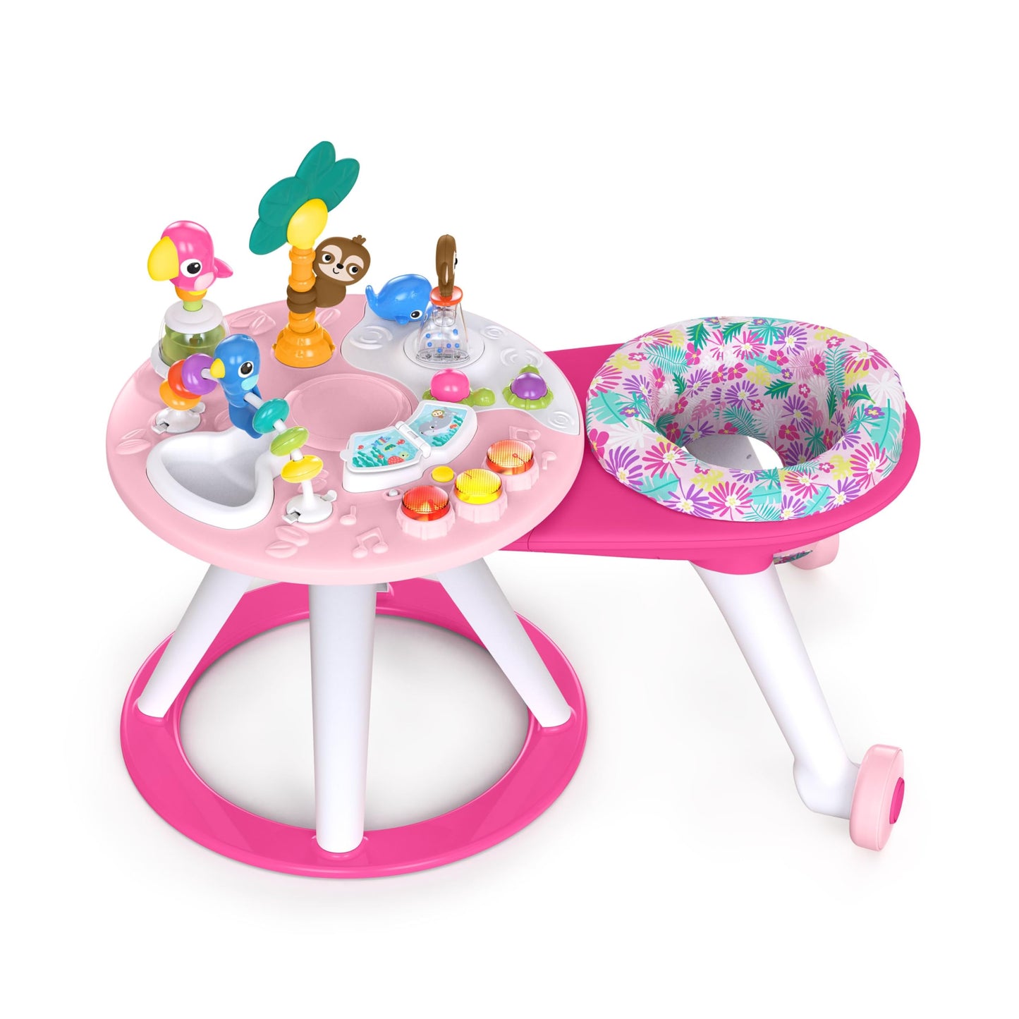 Bright Starts Around We Go 2-in-1 Baby Walker, Discovery Activity Center and Table, Tropic Coral, Ages 6 Months+