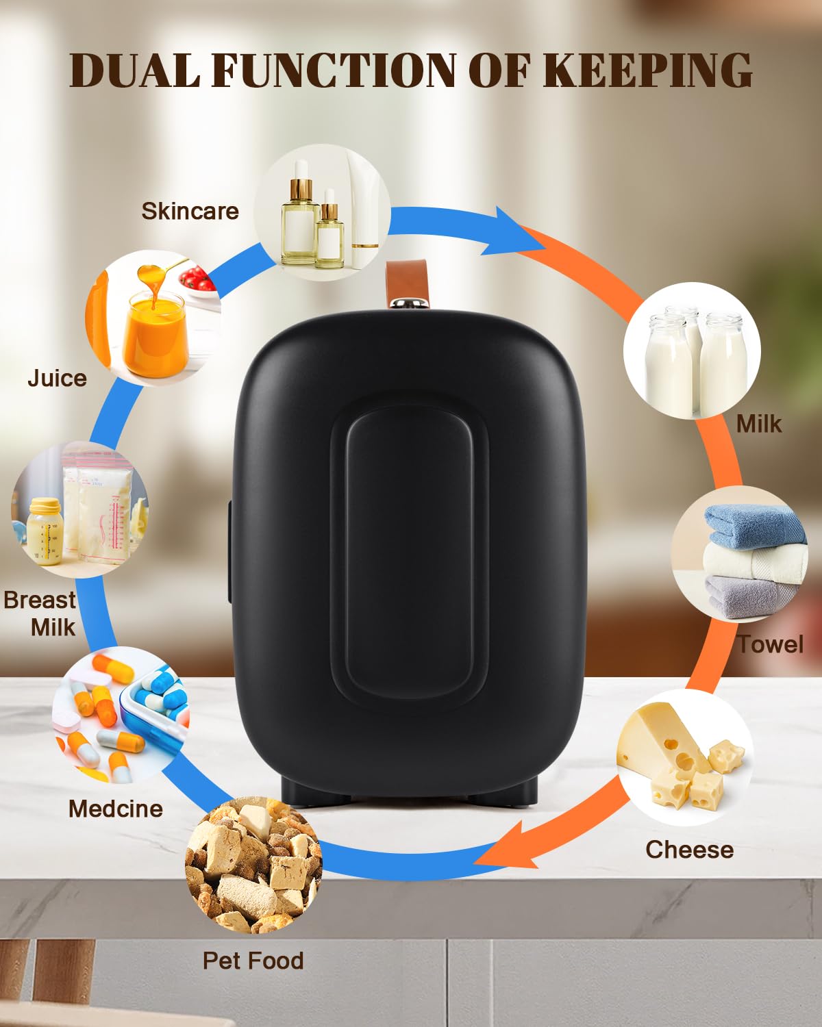 FANSEXPERT Mini Fridge for Bedroom, 4 Liter/6 Cans Skincare Small Refrigerator, AC/DC Portable Mini Cooler & Warmer, Small Fridge for Camping, Dorm, Office, Car (Black)