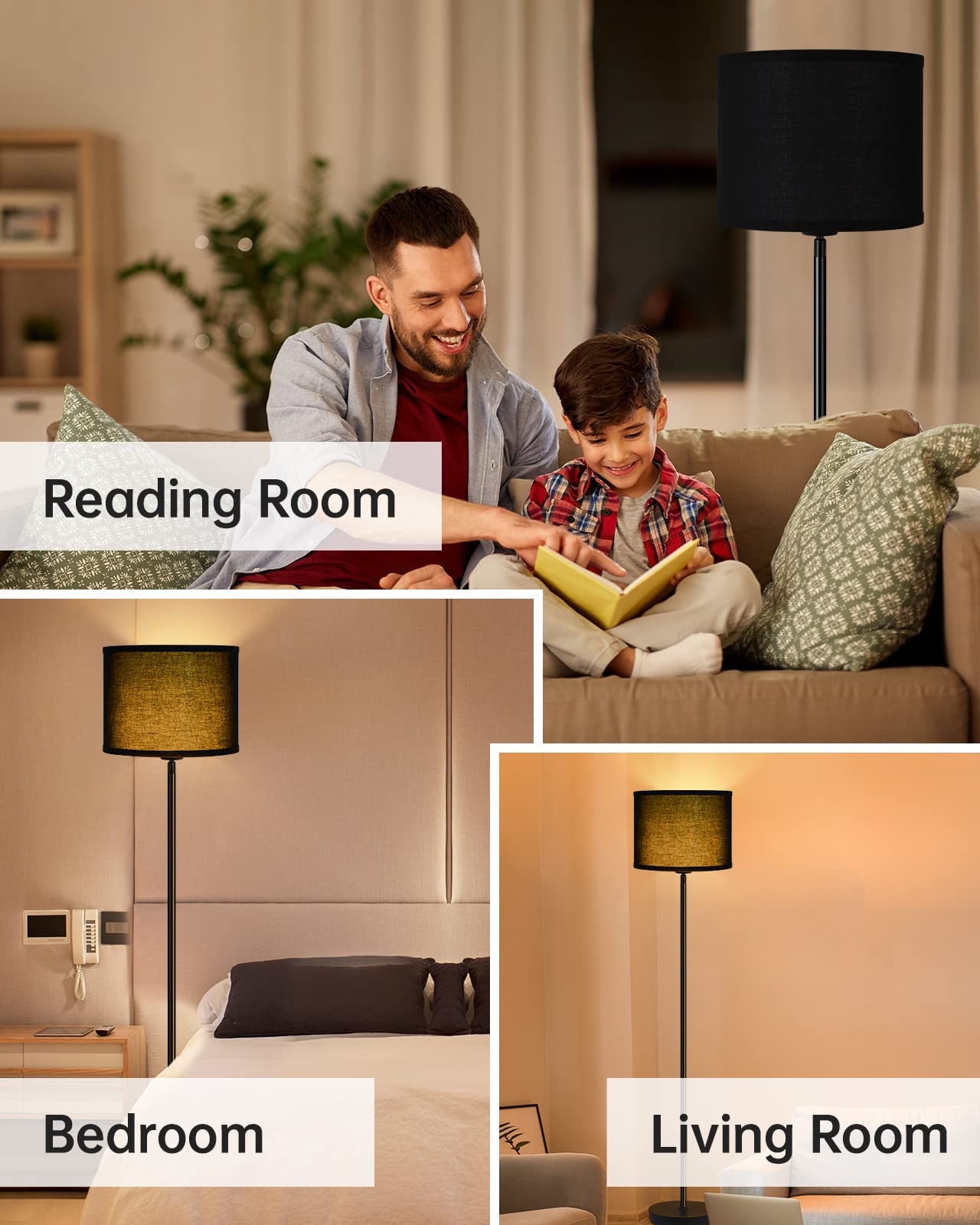 Floor Lamp Black, Standing Lamp, 58" Tall Lamps for Living Room, Simple Pole Lamp with Black Lampshade, On/Off Foot Pedal, Bright Dimming Light for Kids Room Bedroom Office Decor(Without Bulbs)