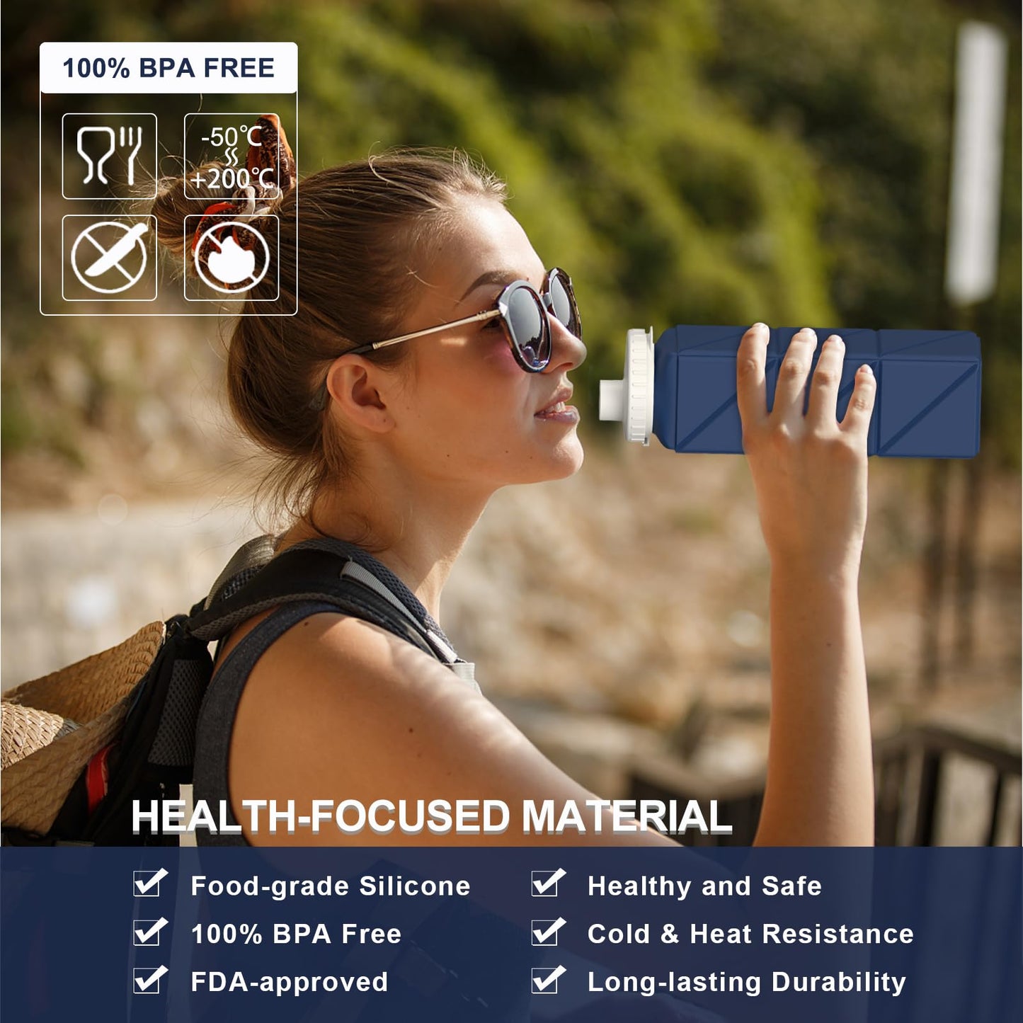 BEAUTAIL Collapsible Water Bottles 20.6oz, Silicone Foldable Portable Travel Water Bottle, Lightweight Reusable Leakproof for Traveling Camping Hiking Cycling Yoga Sports Outdoor, 1 Pack (Dark Blue)