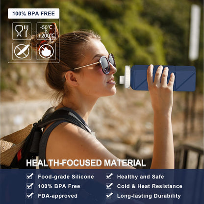 BEAUTAIL Collapsible Water Bottles 20.6oz, Silicone Foldable Portable Travel Water Bottle, Lightweight Reusable Leakproof for Traveling Camping Hiking Cycling Yoga Sports Outdoor, 1 Pack (Dark Blue)