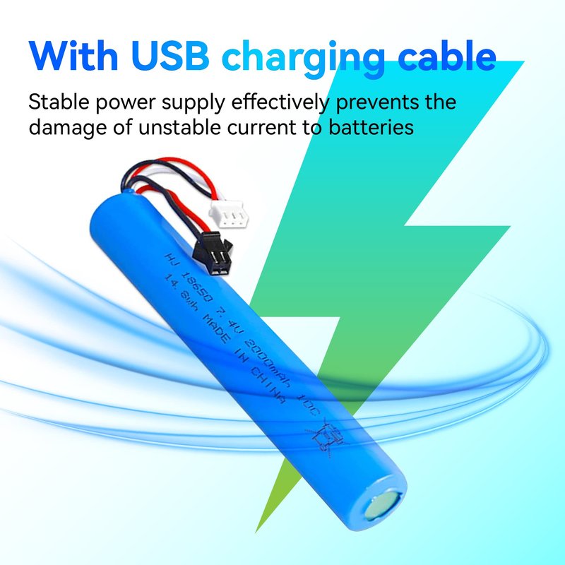 RunCam 7.4V 2000mAh Battery for Splatter Ball Gun Gel Bead Blaster Airsoft: 2 Pack Rechargeable Replacement Batteries with USB Charging Cable SM2P Plug Compatible with Splatrball SRB1200 400 400-SUB