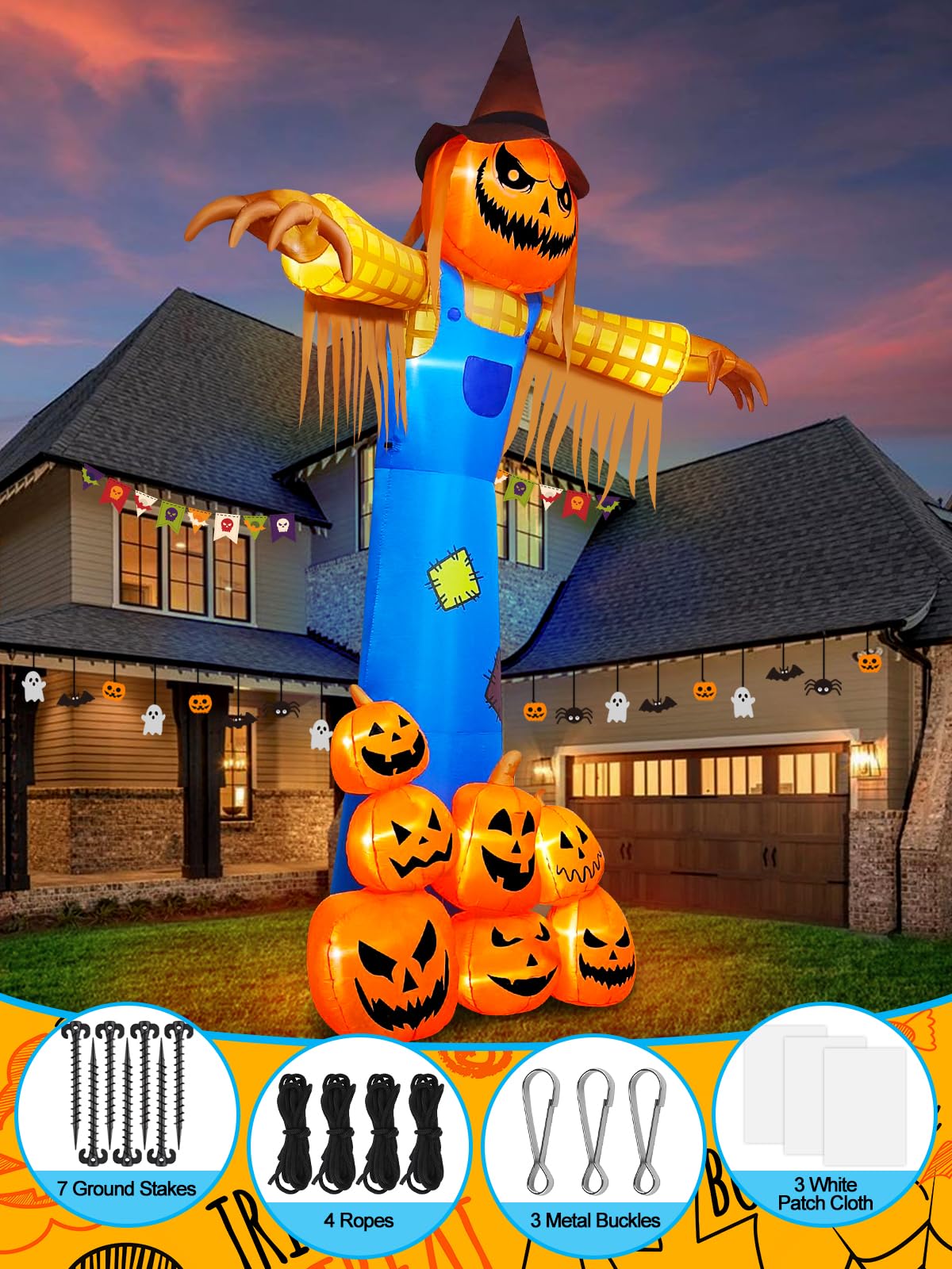 12.5FT Giant Pumpkin Head Halloween Inflatable with Built-in LED Lights and Sound Blow Up Halloween Yard Decorations Lawn Party Indoor Outdoor