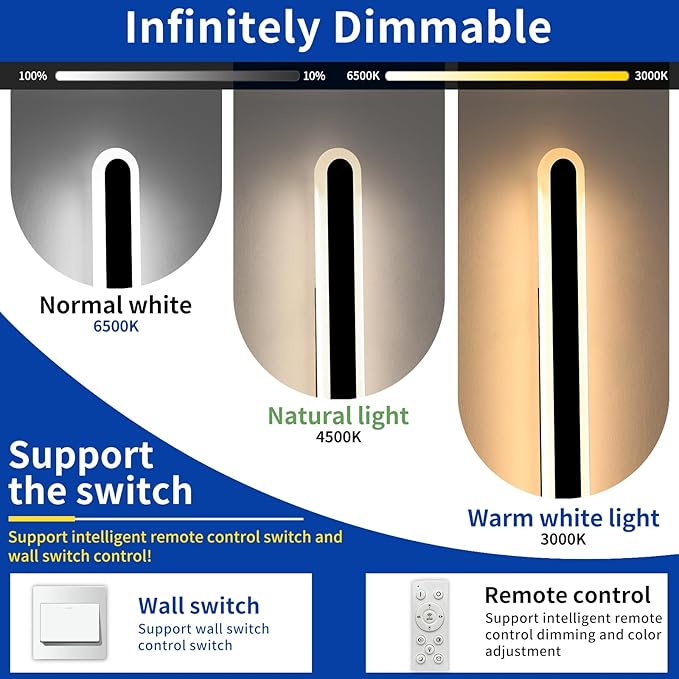 2 Pack 47.2inch Modern Outdoor Wall Sconce, Dimmable Oval Exterior LED Light Fixture 3000K-6000K, IP65 Waterproof, Black Strip Wall Mount Lighting for Balcony, Garden, Patio with Remote Control