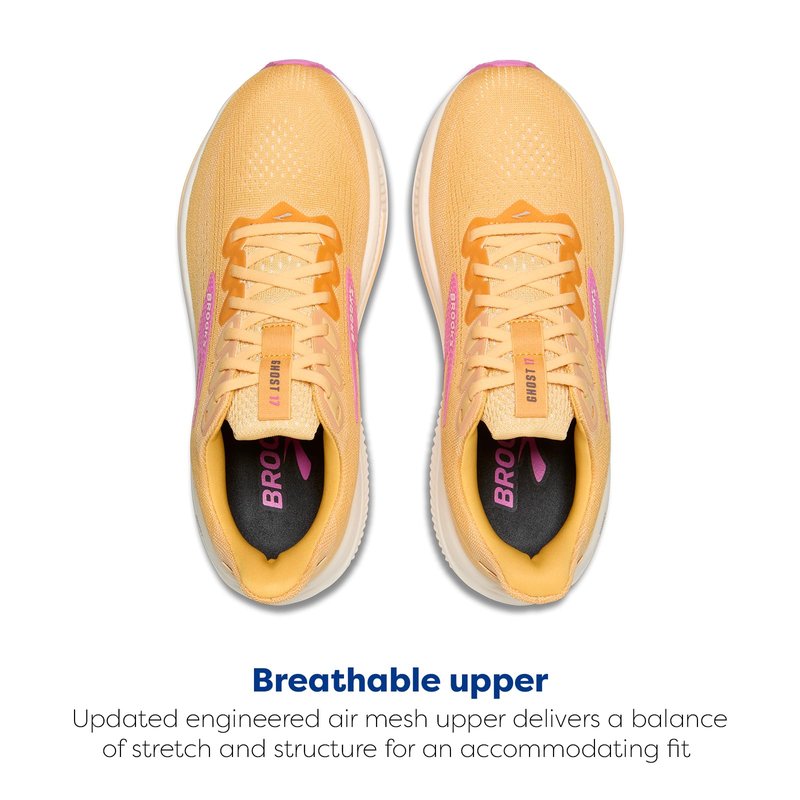 Brooks Women’s Ghost 17 Neutral Running Shoe - Apricot/Grey/Pink - 11.5 Medium