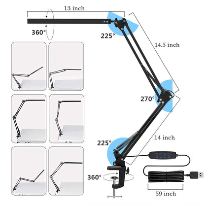 SKYLEO LED Desk Lamp with Clamp - LED Desk Light for Office - 3 Color Modes X 10 Brightness Levels - 1100LM - Memory Function - 12W Study Lamp - Black