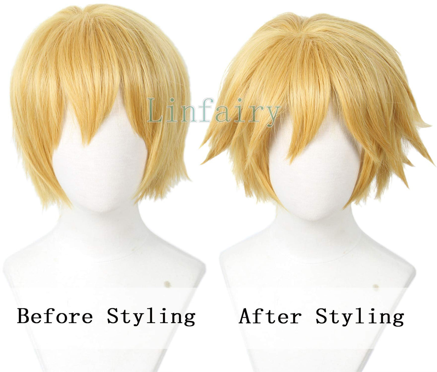 Linfairy Short Blonde Cosplay Wig Halloween Costume Cat Wig for Men