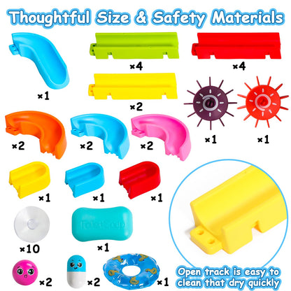 Nuheby Bath Toys Bath Track Game Shower Water Toys Watermill Slide Bath Toy Toddler Bath Time Multicoloured Diy Sucking Orbit with Suction Cups Kids Bathtub Toys for 3 4 5 Year Old Boys Girls