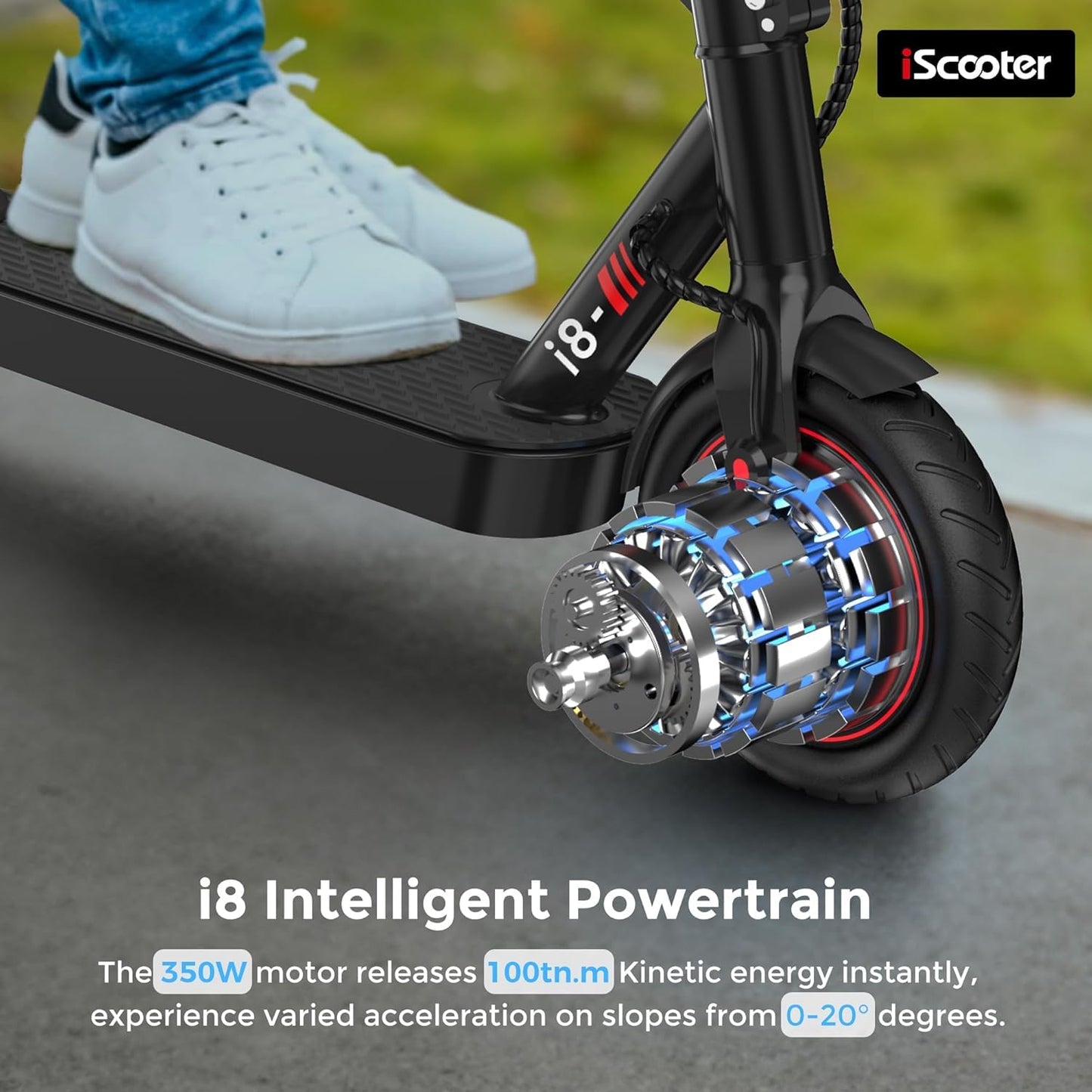 iScooter Electric Scooter, 12 Miles Long Range, 18 Mph Top Speed, Commuting Electric Scooter with Cuise Control, Double Braking Systems Escooter for Adults and Teens - i8