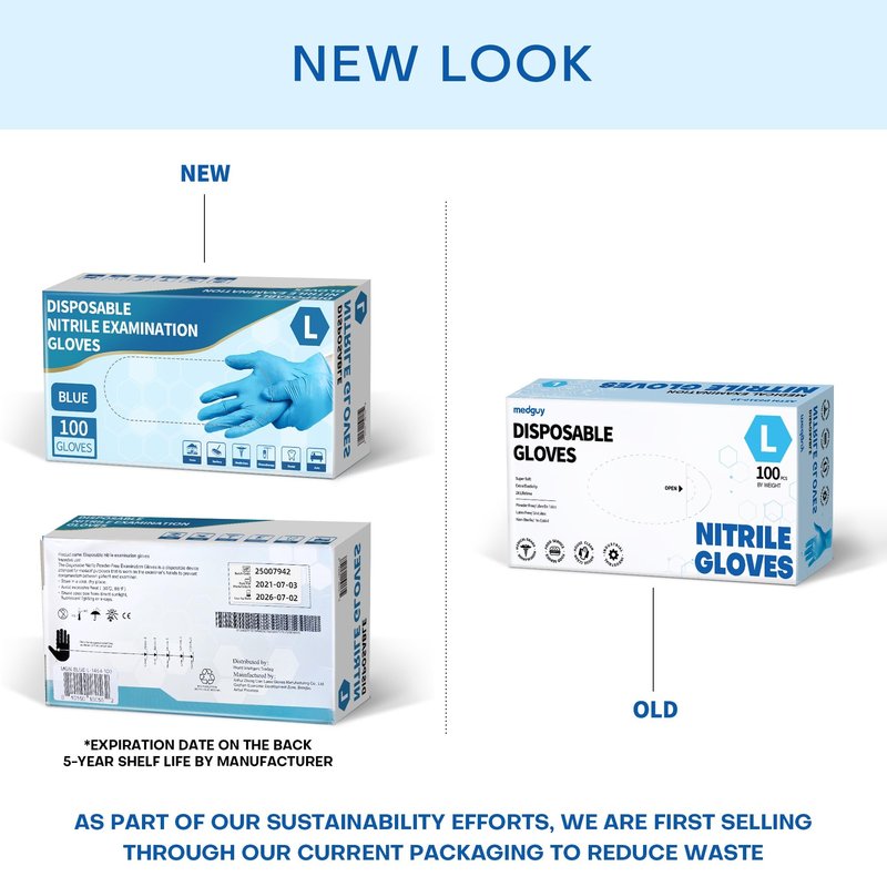 Medguy Powder-Free Nitrile Exam Gloves, 4.5 Mil, 100 Pcs Blue Disposable Latex-Free Food-Safe Medical Cleaning Cooking Gloves (Large)