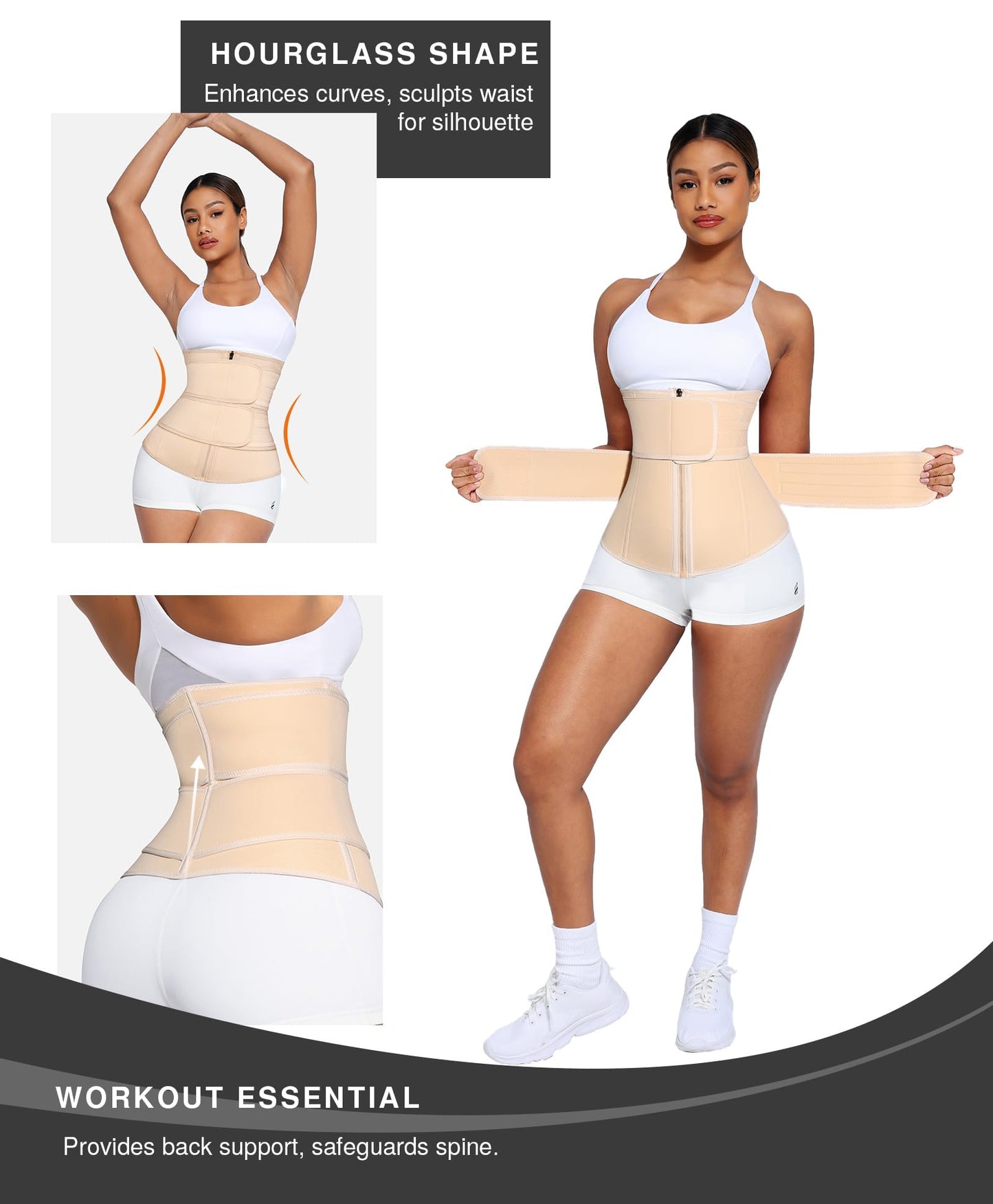 Lover-Beauty Waist Trainer for Women Workout Trimmer Corset with 2 Belt With Zipper Steel Bone Tummy Control Cincher