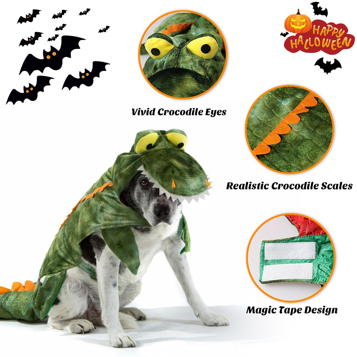 Alligator Dog Costume Dog Halloween Costume, Dogs Crocodile Costumes Hoodie Coats Pets Jumpsuits, Halloween Cosplay Pet Costume for Small Medium Large Dogs Halloween Special Events Photo Props