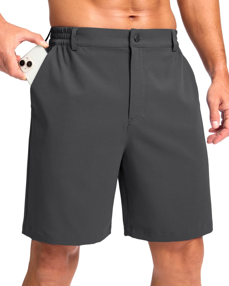 Pudolla Men's Casual Shorts 7" Lightweight Golf Shorts with 3 Pockets Stretch Quick Dry Comfy Work Shorts（Charcoal XL