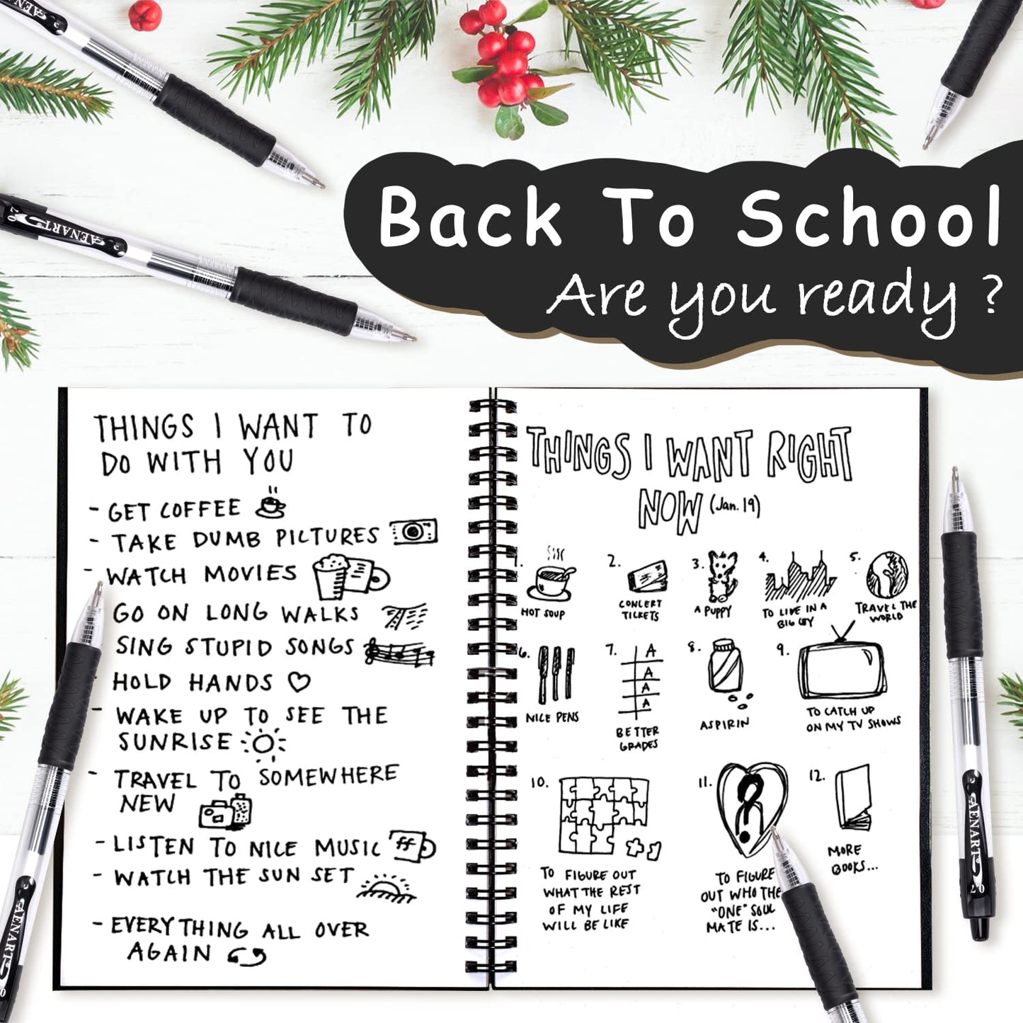 Gel Pens, 30 Pack Black Gel Pen Fine Point, Retractable Gel Ink Rollerball Pens for Smooth Writing (0.7mm) Back to School Supplies