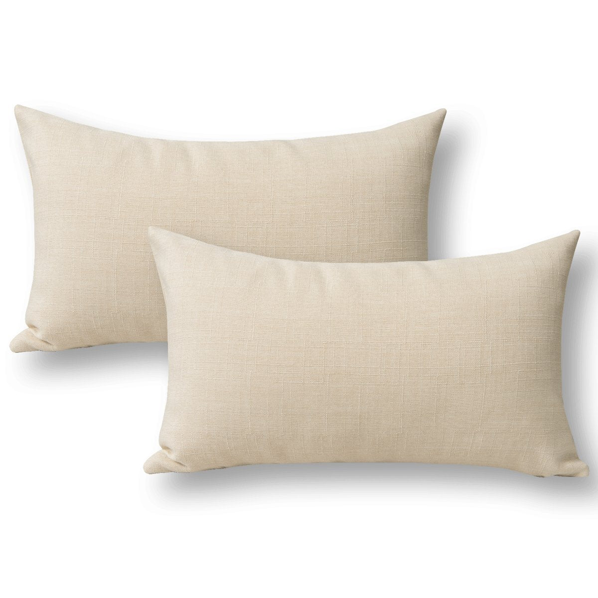 Jeanerlor Home Set of 2 Decoration 12＂x20＂Faux Linen with Bamboo Texture Euro Throw Pillow Sham Cushion Cover for Office/Chair Light Linen