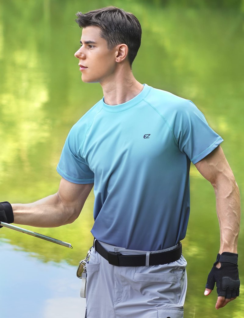 Men's Rash Guard Swim Shirts Summer UPF 50+ UV Sun Protection Quick Dry Beach Fishing Water Shirts T Shirts for Men(Blue Gra,L)