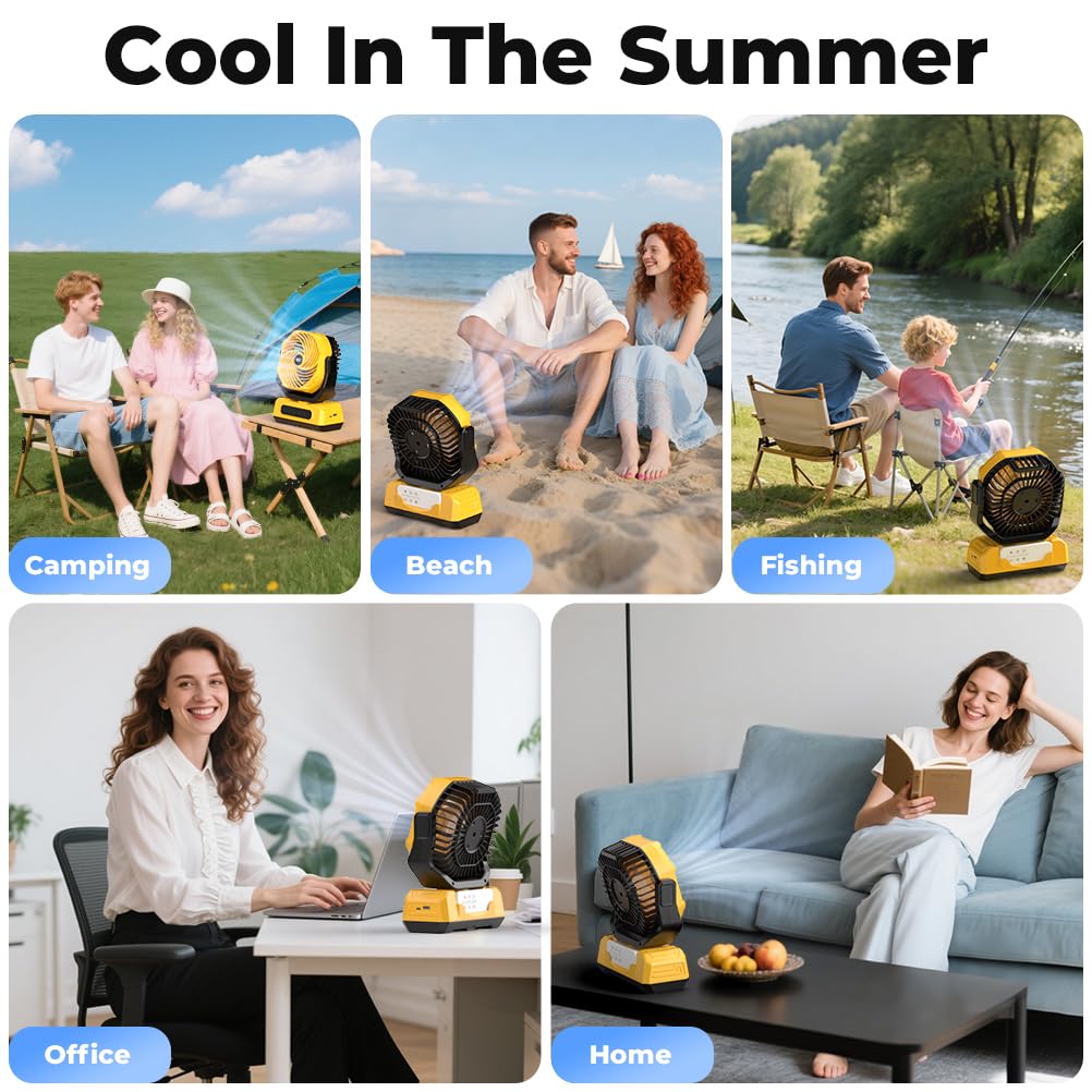 30000mAh Portable Camping Fan with RGB Lantern, Rechargeable Battery Powered Oscillating with 4 Wind Speeds LED Display, Remote Control Timer Tent Beach Cordless USB Fans for Travel Home Outdoor