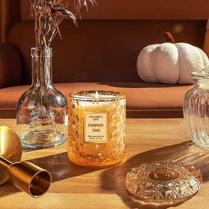 Chloefu LAN Pumpkin Chai Candles Halloween Candle Gift, Farmhouse Candles for Home, Luxury Scented Soy Jar Fall Candle with up to 55 Hour Long Lasting, Home Decor, Barn Fall Decor Pottery, 8.1oz
