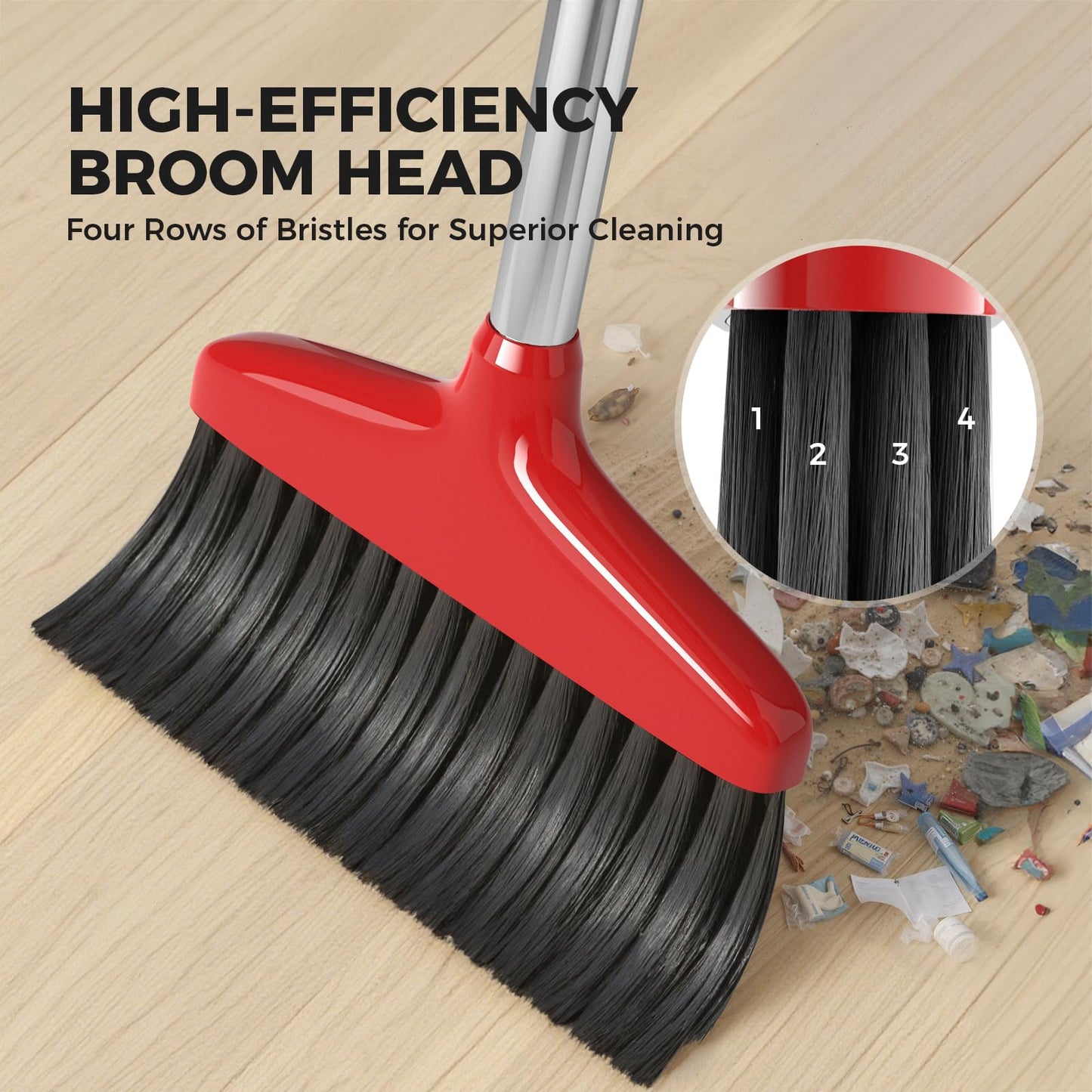 Handy Broom, Indoor/Outdoor Brooms, Duty Kitchen Broom, for Home Garage Kitchen Office Courtyard Lobby Patio Lawn Concrete (1, Red)