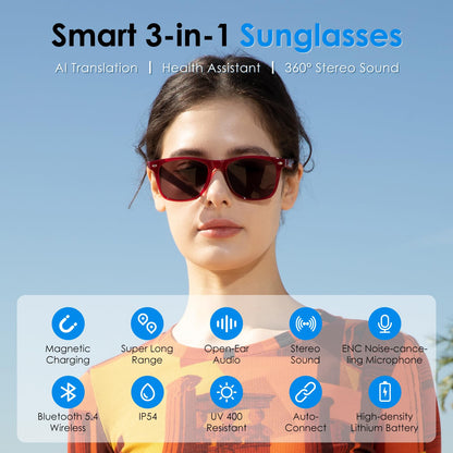 GetD AI Glasses for Men & Women, Smart Glasses Powered by ChatGPT, AI Real-time Translation with 145 Languages, 11H Music Play, Bluetooth Glasses with Photochromic Lens for Daily Use, Travel