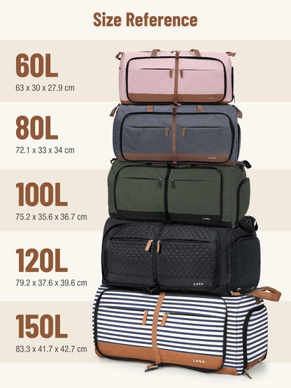 Lekesky Large Foldable Travel Duffe Bag - 150L Waterproof Holdall Luggage Bag with Shoes Compartment, Weekend Overnight Sports Bag for Women and Men(Striped, 84 * 42 * 43cm)